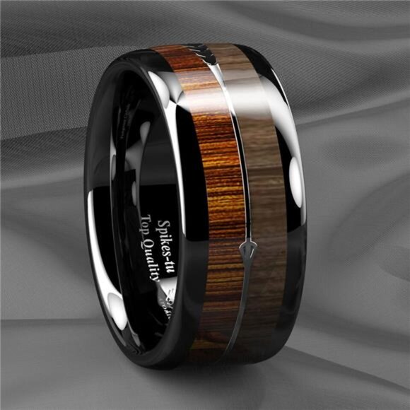 Mens Wedding Band Rings for Men Black Wood Arrow Wedding Rings for Women - Picture 2 of 6